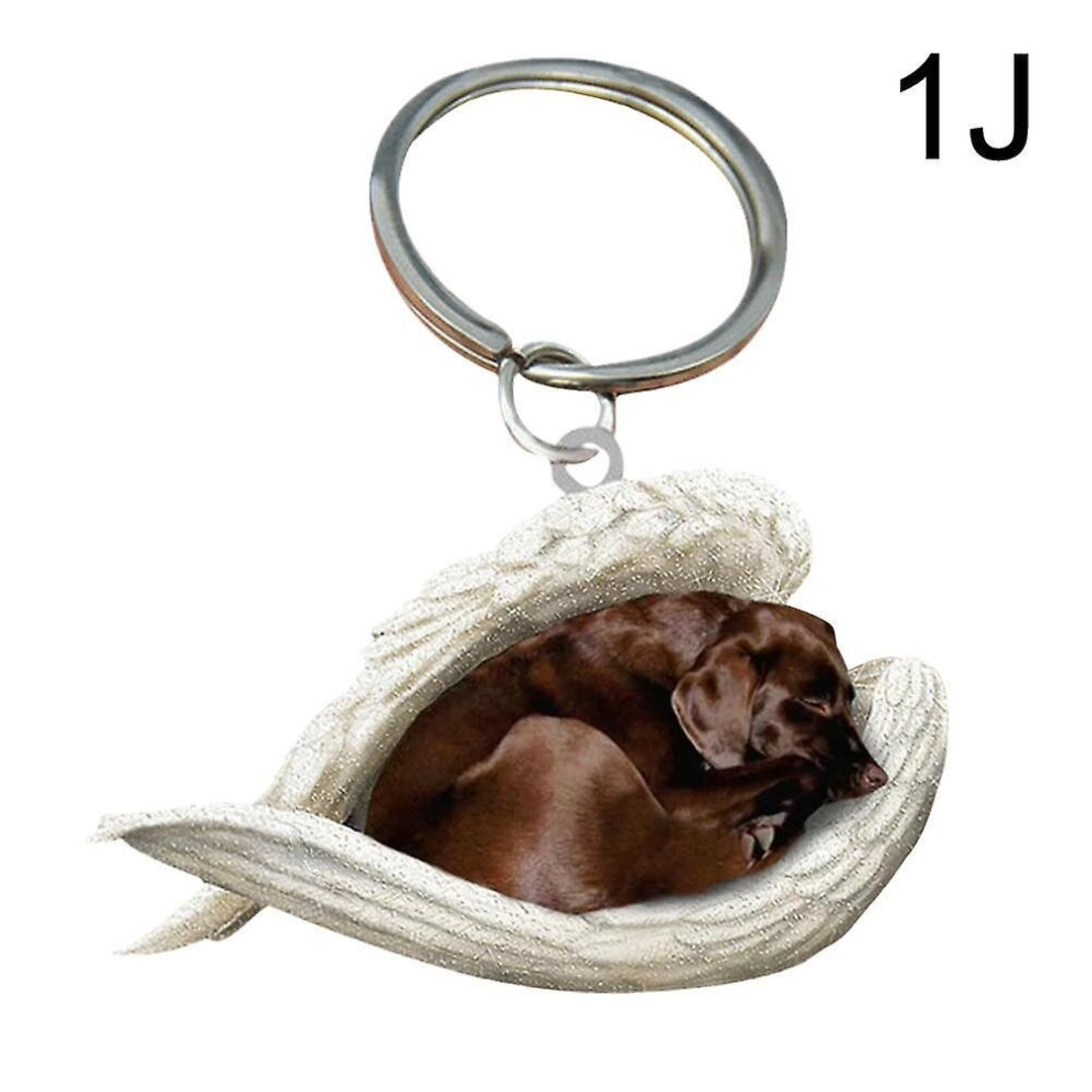 (Chocolate Labrador) Hanging Ornament Keychain Cute Sleeping Angel Dog Wing Pendant Dog Gift Ca