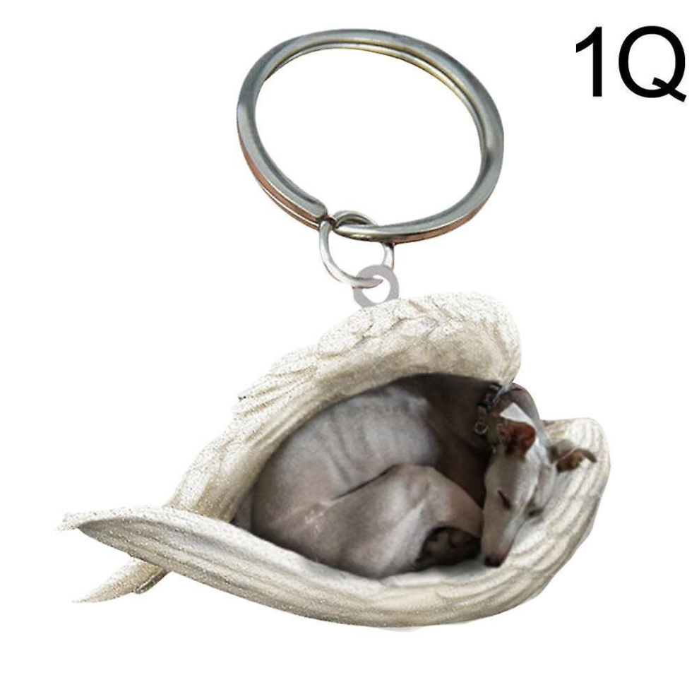 (Greyhound) Hanging Ornament Keychain Cute Sleeping Angel Dog Wing Pendant Dog Gift Ca
