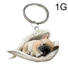 (Yellow French Bulldog) Hanging Ornament Keychain Cute Sleeping Angel Dog Wing Pendant Dog Gift Ca