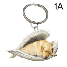 (Yellow Labrador) Hanging Ornament Keychain Cute Sleeping Angel Dog Wing Pendant Dog Gift Ca