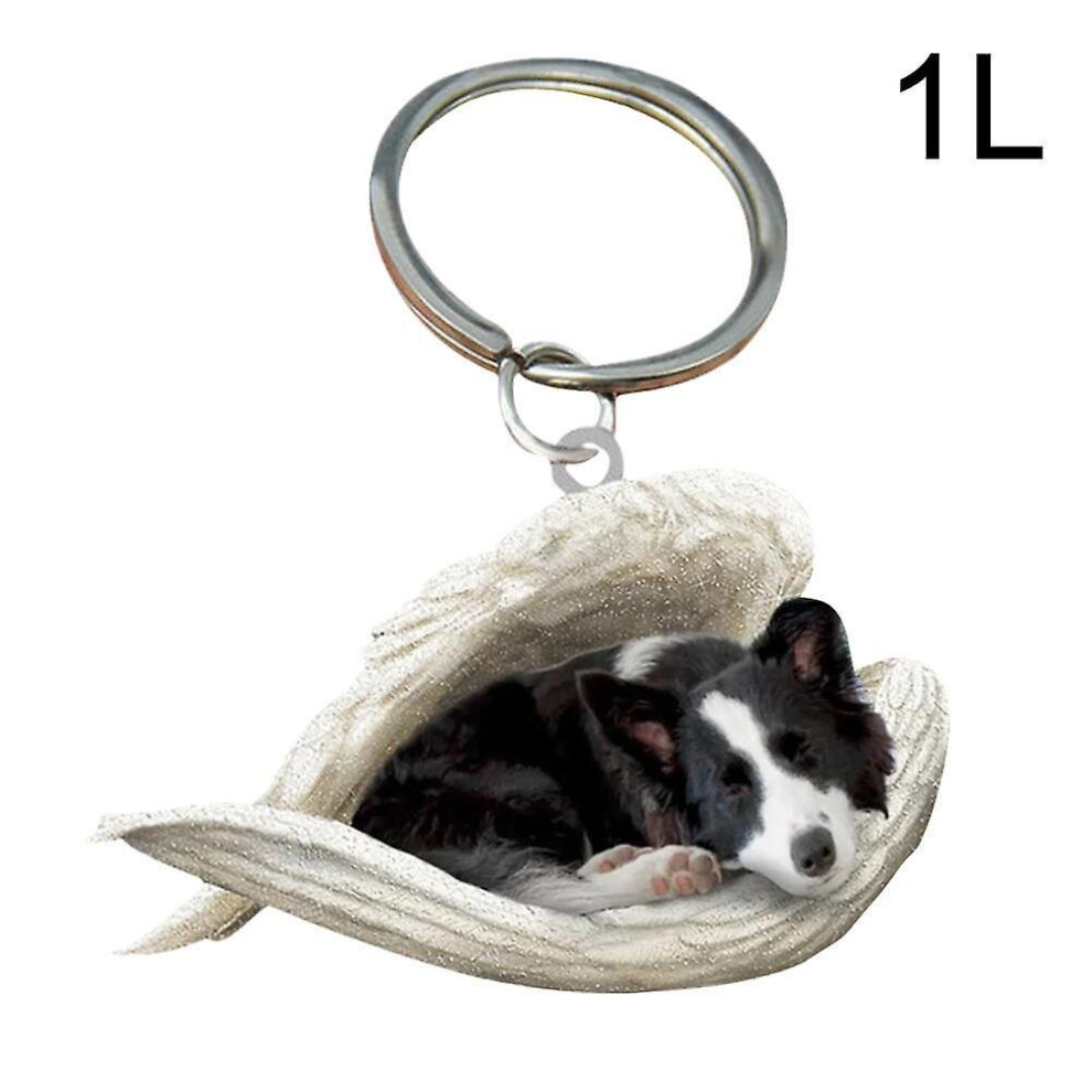(Border Collie) Hanging Ornament Keychain Cute Sleeping Angel Dog Wing Pendant Dog Gift Ca