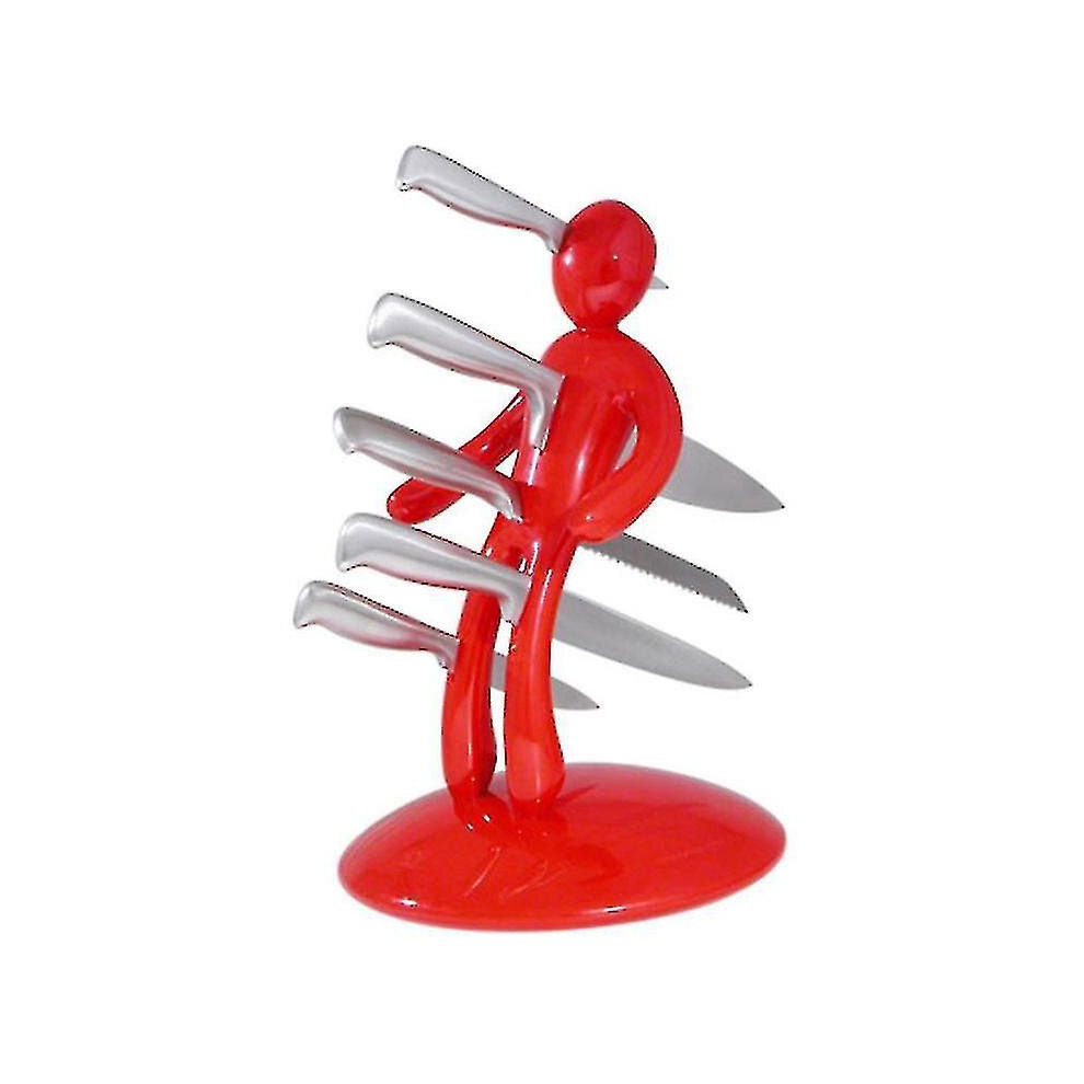 (Red, Without Knife) Otwoo Kitchen Knife Holder, Stabbed Man Kitchen Knife Block With Transparent Knife Cover For Meat Cleaver