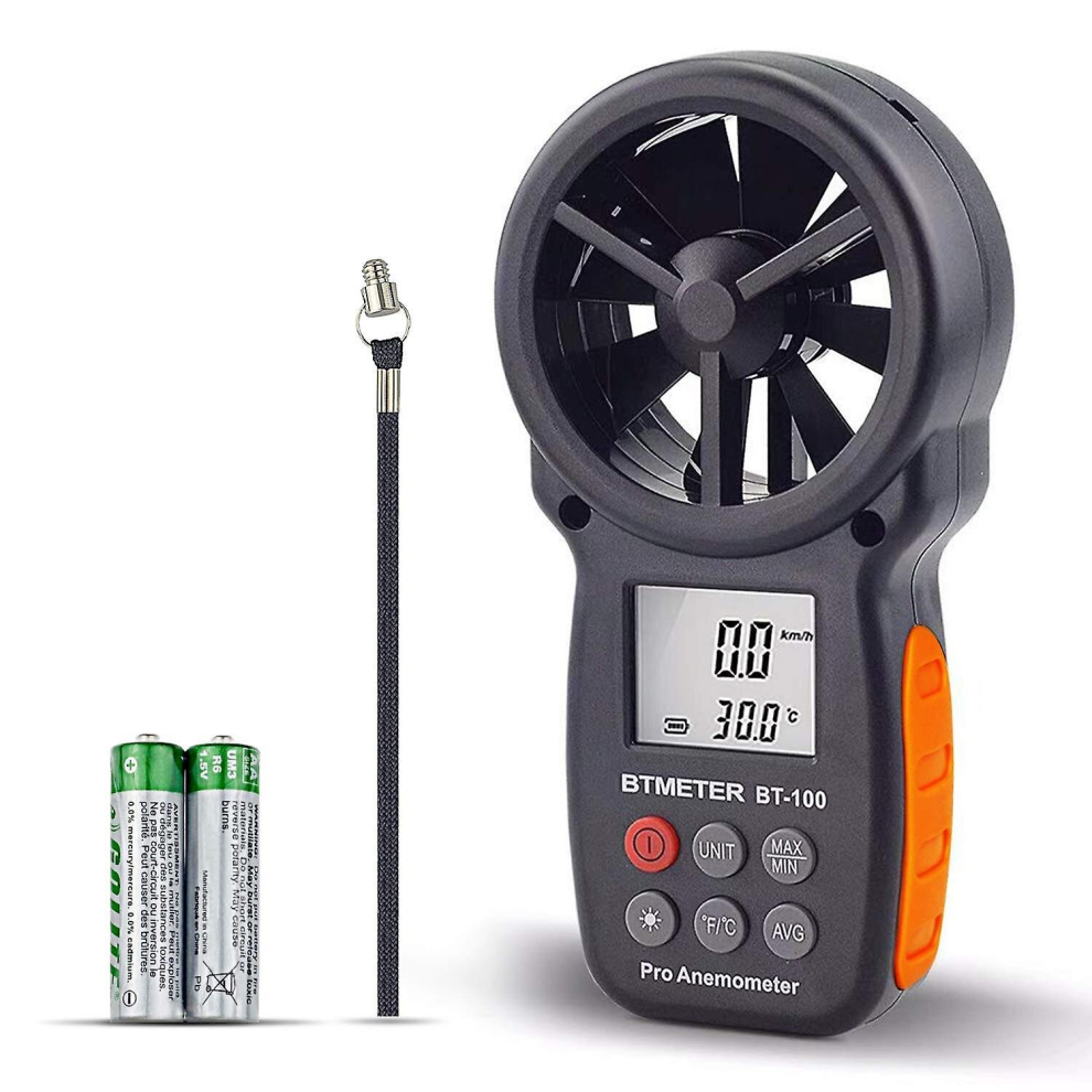 Bt-100 Anemometer Handheld, Wind Speed Meter Cfm Meter, Air Flow Velocity Tester With Wind Chill, Backlit And 14-113 Wind Temperature For Hvac Shootin