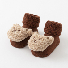 (Caramel, S(0-1Y)) Cute Cartoon Animal Baby Boys and Girls Winter Socks Soft Cotton Bear Non-slip Bottom Newborn Toddler Socks