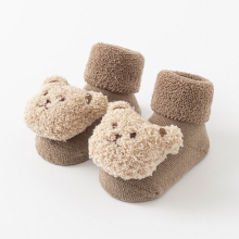 (Khaki, M(1-3Y)) Cute Cartoon Animal Baby Boys and Girls Winter Socks Soft Cotton Bear Non-slip Bottom Newborn Toddler Socks