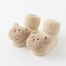 (Beige, M(1-3Y)) Cute Cartoon Animal Baby Boys and Girls Winter Socks Soft Cotton Bear Non-slip Bottom Newborn Toddler Socks