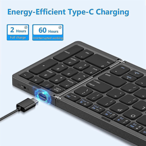 Foldable , Usb Rechargeable Wireless Keyboard For Ios, Android, Windows Pc Laptop Smartphone-black 2
