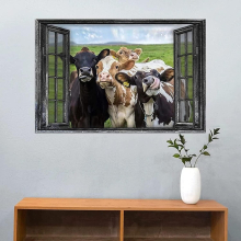 Cows Outside The Window Fake Window 3d Design Canvas Wall Art Painting. Can