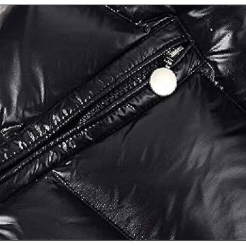 (Black, M) Shiny Down Jacket Men's Winter Jacket Stand Collar Down Jacket With Hood 1