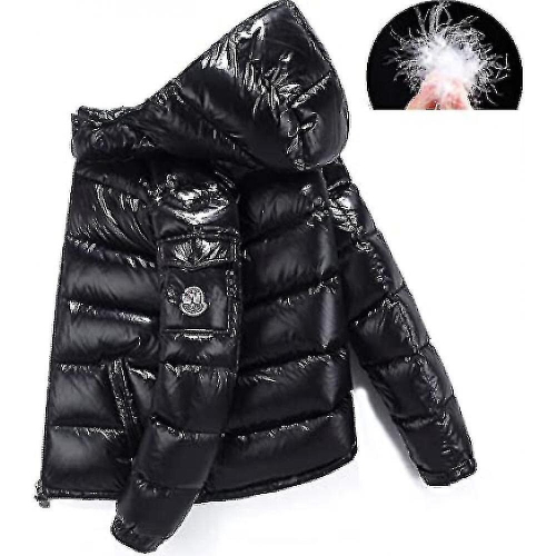 (Black, S) Shiny Down Jacket Men's Winter Jacket Stand Collar Down Jacket With Hood 2