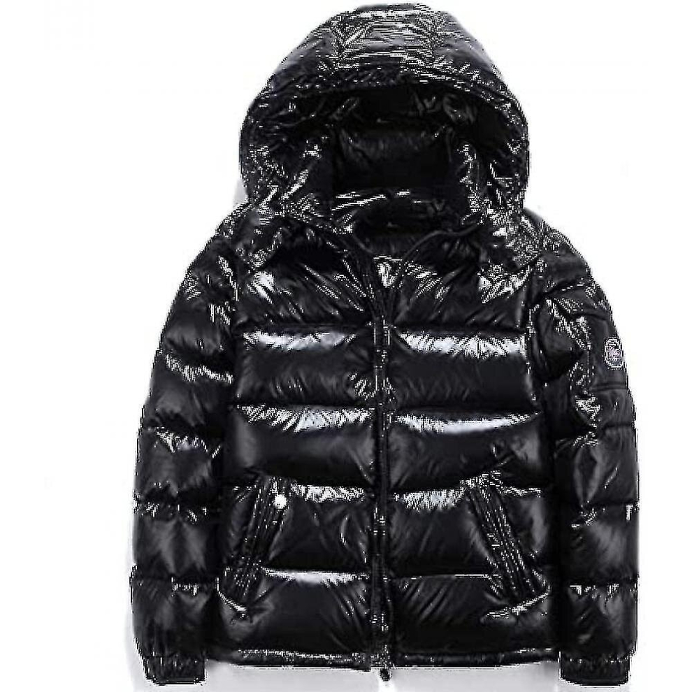 (Black, M) Shiny Down Jacket Men's Winter Jacket Stand Collar Down Jacket With Hood