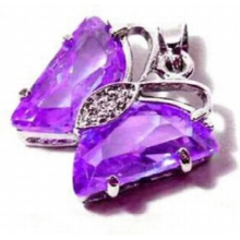 Purple Cubic Zirconia Crystal Butterfly Women Girl Pendant Chain Necklace