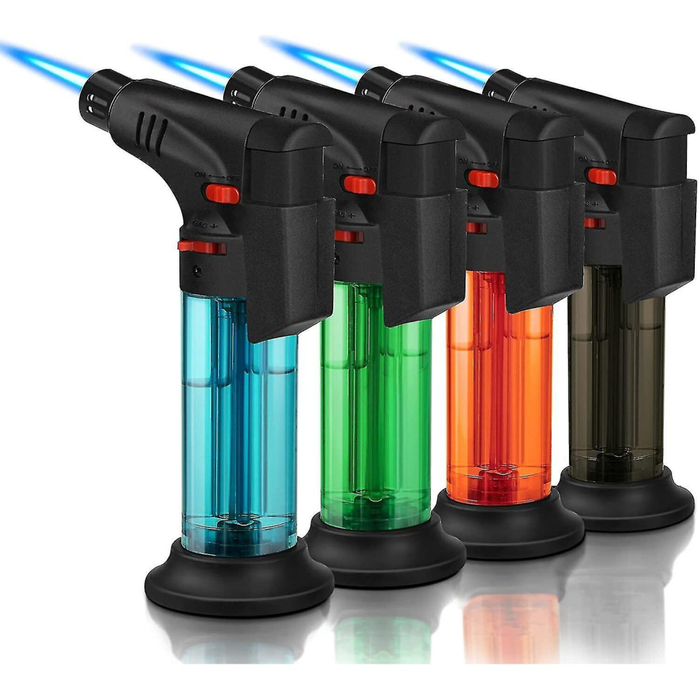 4 Packof Torch Lighter,jet Flame, Butane Gas, Mini Refillable Windproof Lighters, For Candle, Fireplace, Grill (gas Not Included)