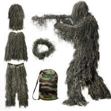 (Green, 1.6m) 5 In 1 Ghillie Suit, 3d Camouflage Hunting Apparel Including Jacket, Pants, Hood, Carry Bag