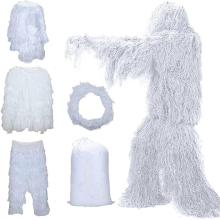 (White, 1.3m) 5 In 1 Ghillie Suit, 3d Camouflage Hunting Apparel Including Jacket, Pants, Hood, Carry Bag