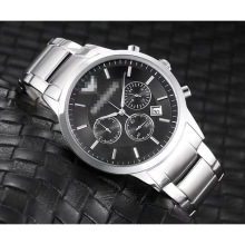 Emporio Armani AR2460 Chronograph Quartz Movement Watch - 45mm Stainless Steel, Black Dial, Silver Bracelet