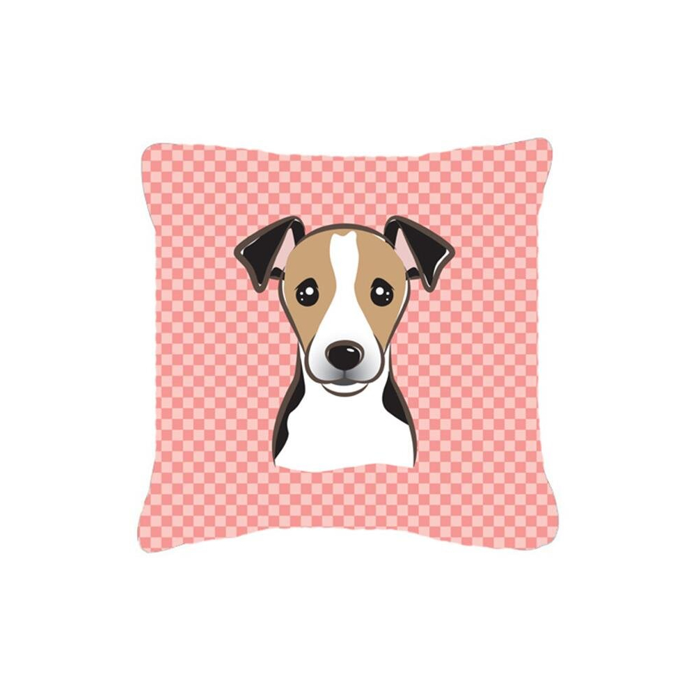 Checkerboard Pink Jack Russell Terrier Fabric Decorative Pillow- 18 x 18 In.-image-OPC-PCPCXGV-NEW
