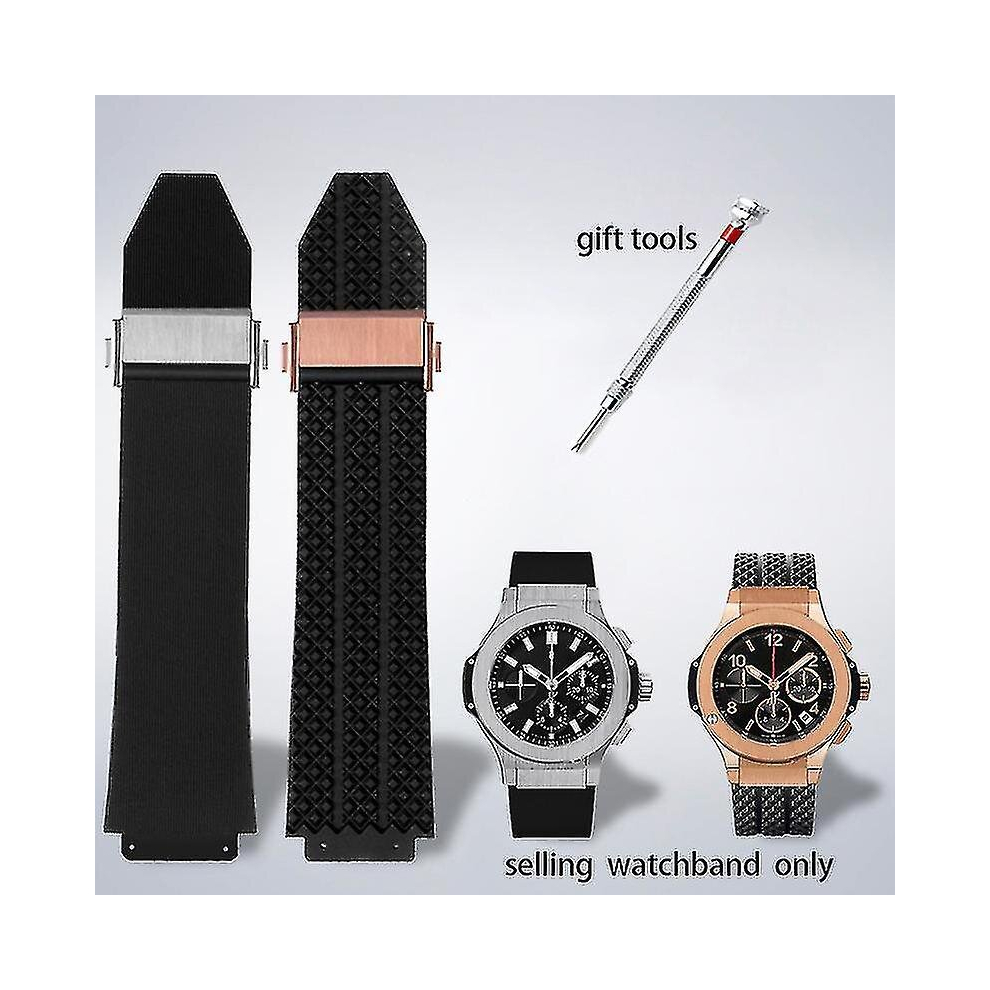 (A no buckle, 24mm-17mm) Watchband For Hublot Big Bang Silicone 25*19mm Waterproof Men's Watch Strap Chain Watch Accessories Rubber Bracelet Wristband-blue A Black Free Shippi