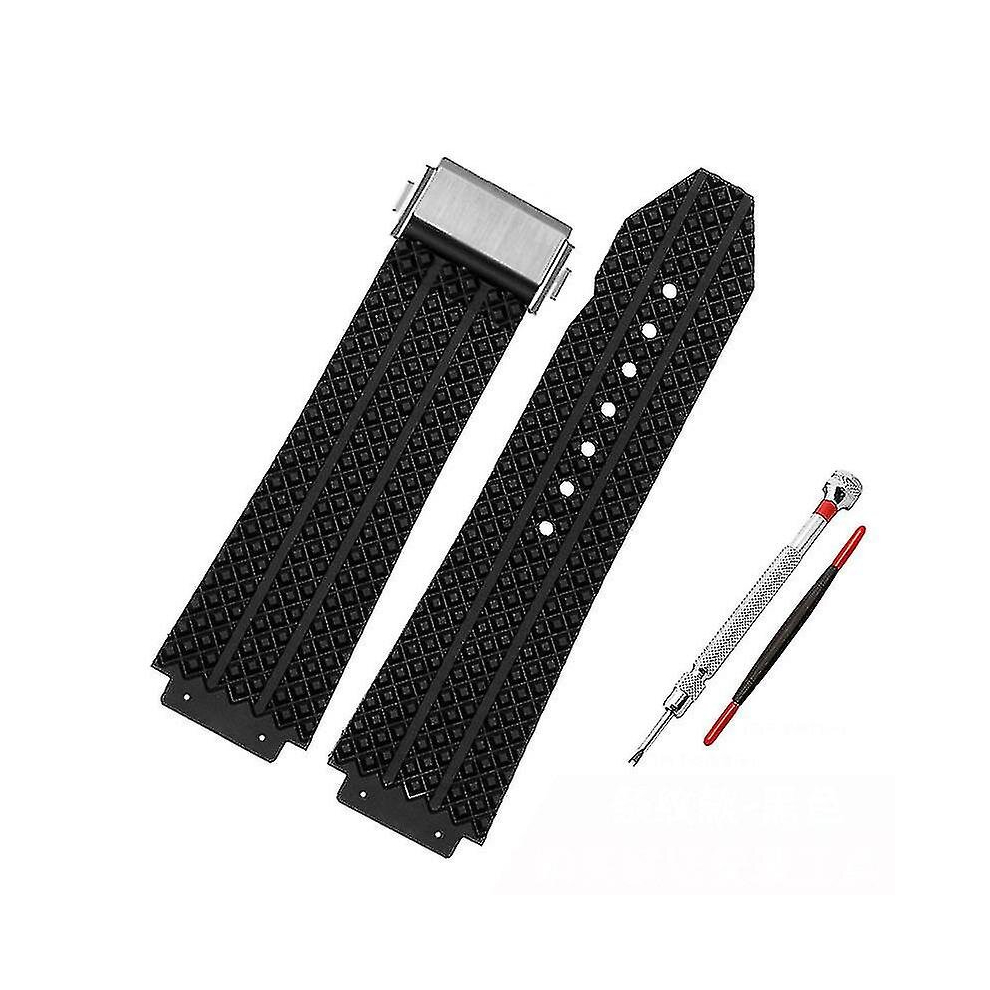 (black B SK, 25mm-19mm) Watchband For Hublot Big Bang Silicone 25*19mm Waterproof Men's Watch Strap Chain Watch Accessories Rubber Bracelet Wristband-blue A Black Free Shippi