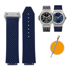 (blue B silver, 24mm-17mm) Watchband For Hublot Big Bang Silicone 25*19mm Waterproof Men's Watch Strap Chain Watch Accessories Rubber Bracelet Wristband-blue A Black Free Shippi