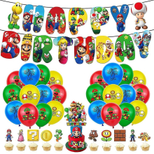 Super Mario Happy Birthday Party Decoration Supplies Balloons Banner Cake Toppers Set Props