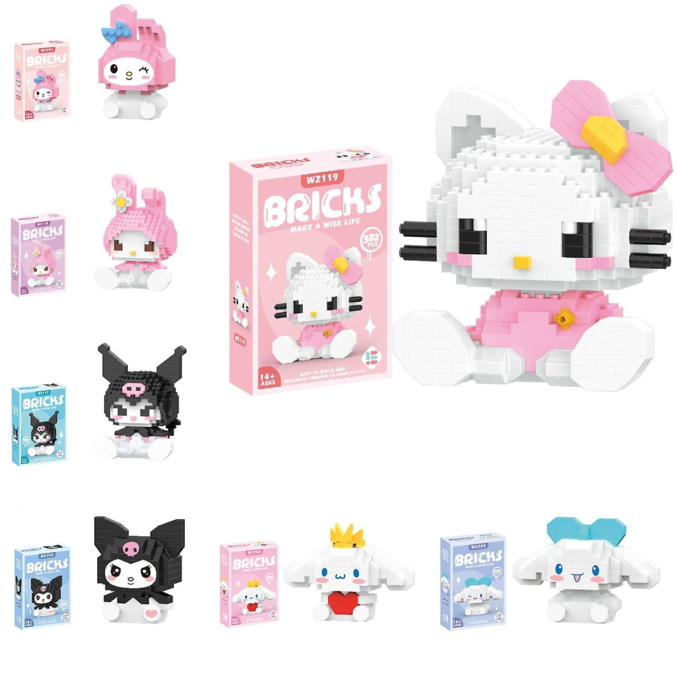 (With Box Cinnamon3) Hello Kitty Building Block Sanrio Anime Figure Kuromi Assembled Toys Decorative Ornament Model My Melody Children's Puzzle Gifts-image-OPC-PCPD5KW-NEW