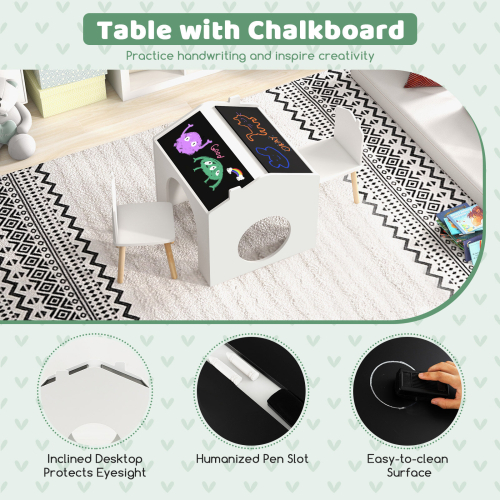 Casart 3 pcs Kids Table Chair Set w/Desktop Chalkboards Children Activity Table 2
