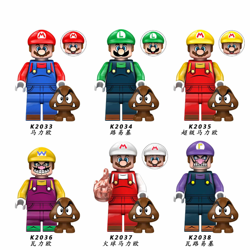 6pcs Super Mario Luigi Peach Princess Mushroom Mini Figures Building Blocks Characters Fits Lego Kids Best Gift