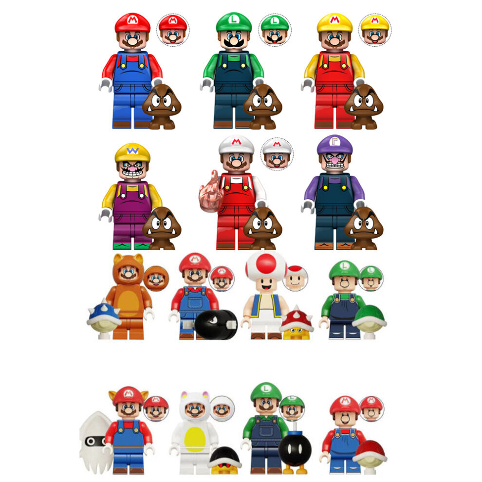 (Style E 14PCS) Super Mario Luigi Peach Princess Mushroom Mini Figures Building Blocks Characters Fits Lego Kids Best Gift