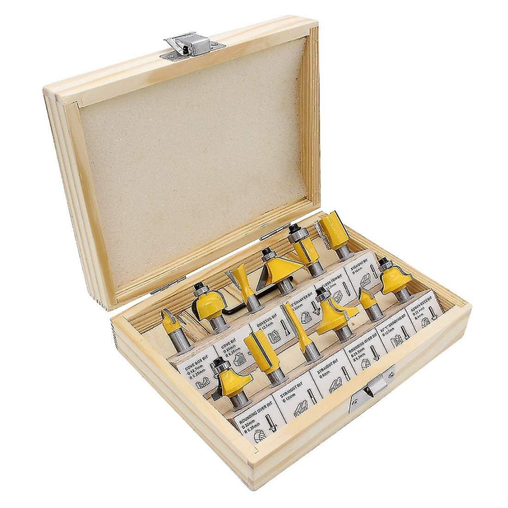 12Pcs 8Mm Shank Tungsten Carbide Router Bits, Wood Milling Cutter With Wood Door Storage Box 9352969091188