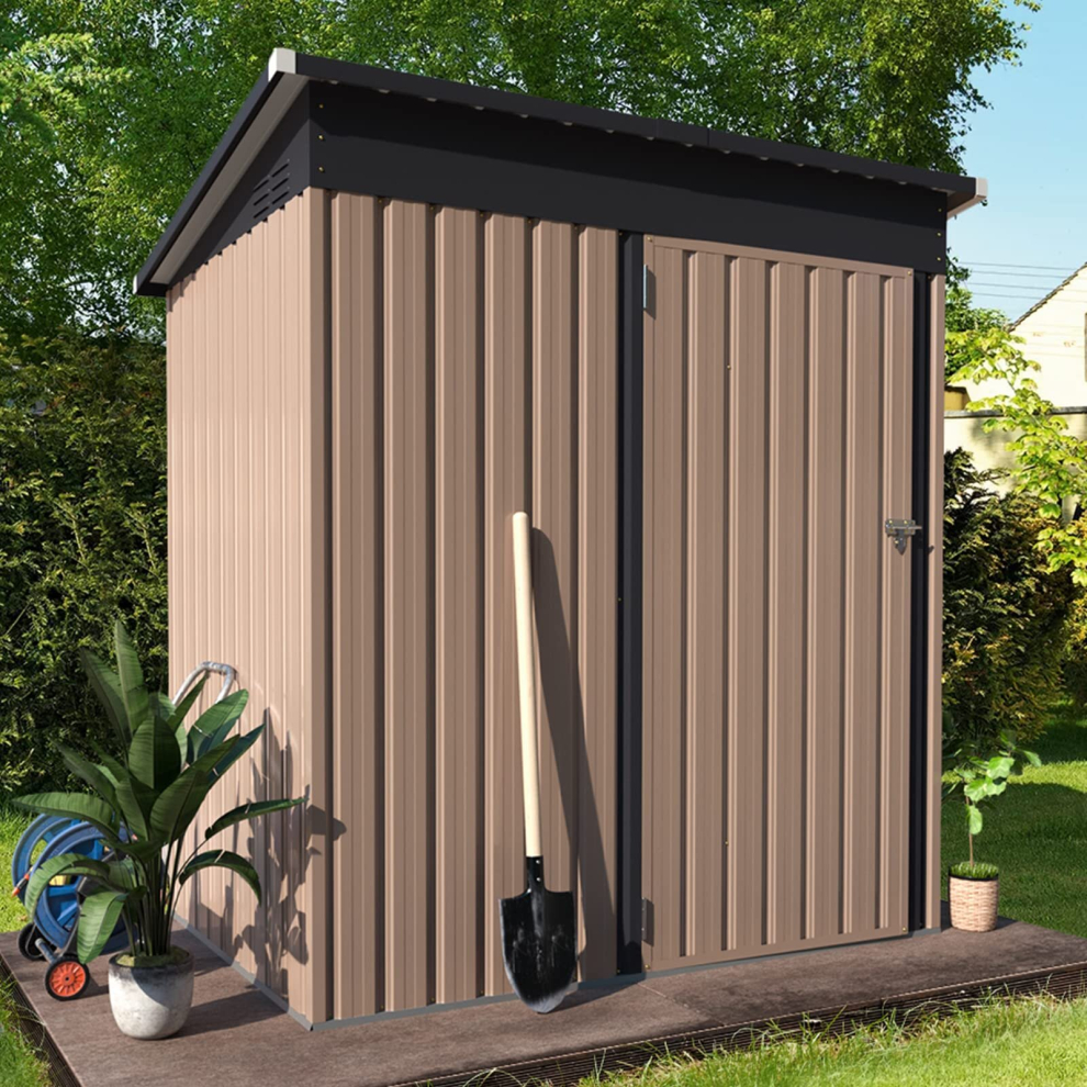 (Grey, 1.53 x 0.91m) YODOLLA Outdoor Storage Shed Steel Garden Shed w/ Lockable Door for Backyard