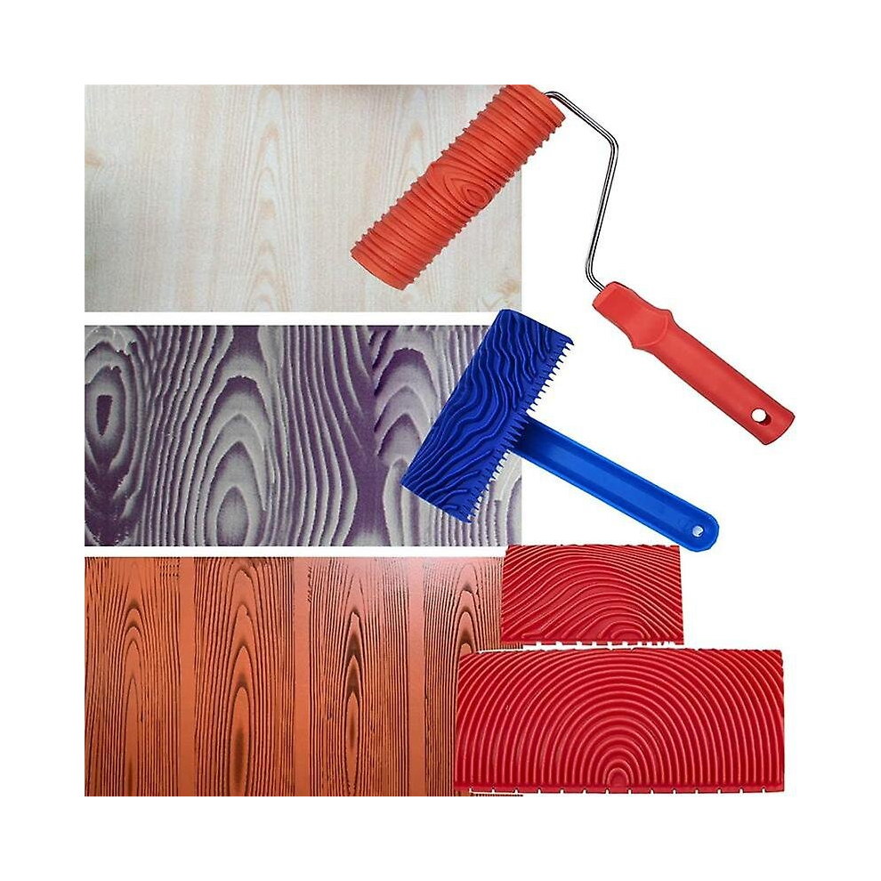 Wood Grain Tools, 4Pcs Wood Grain Roller Painting Tools Texture Pattern With Handles Texture Tool P 9352969114337