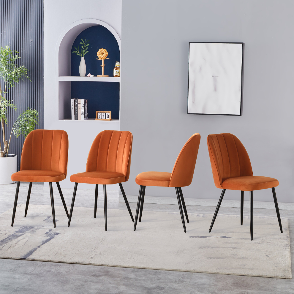 (Orange, 4PCS) 2X4X Velvet Dining Chairs Upholstered seat