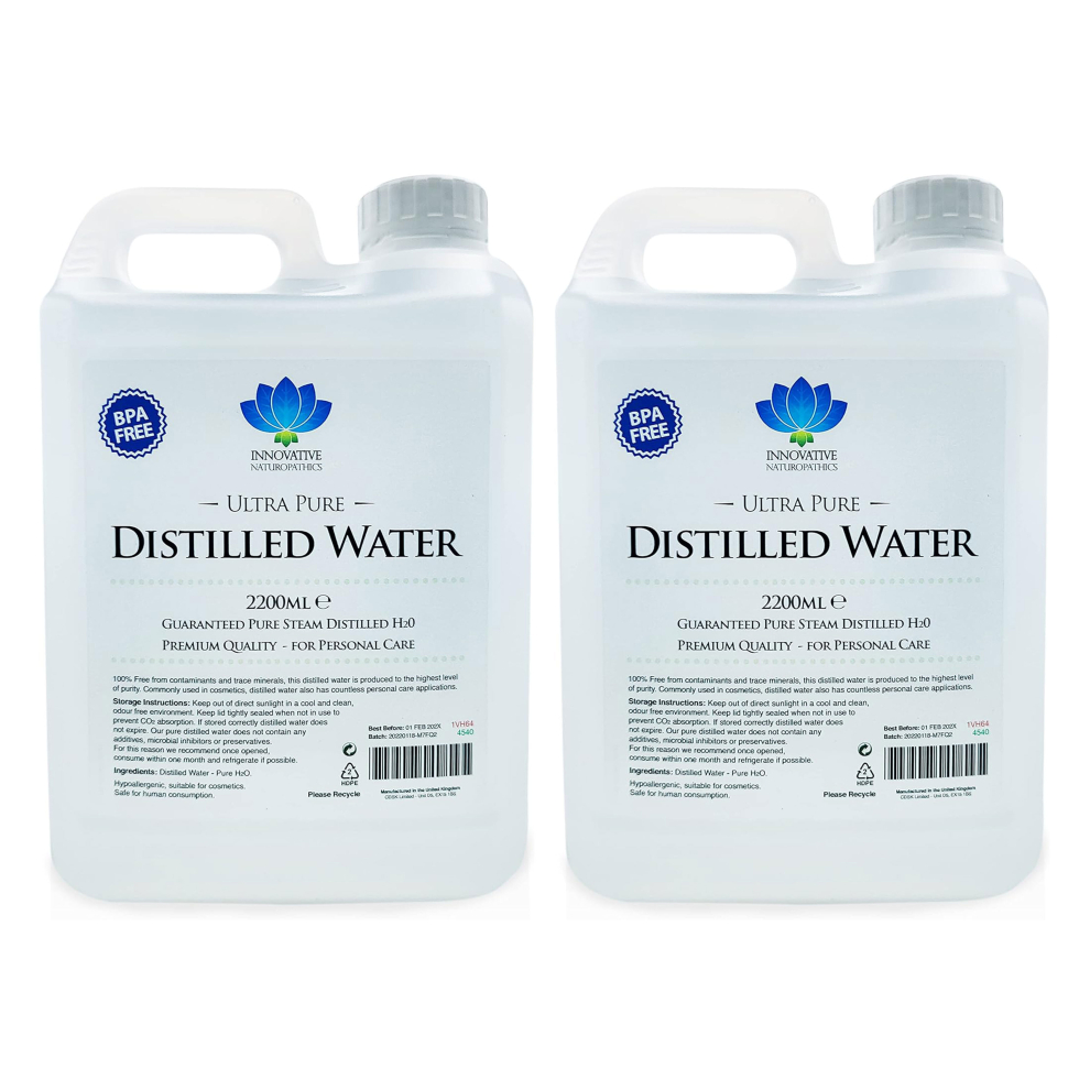 Distilled Water - 100% Pure Steam Distilled H2O - 2 x 2200ml (2.2L)