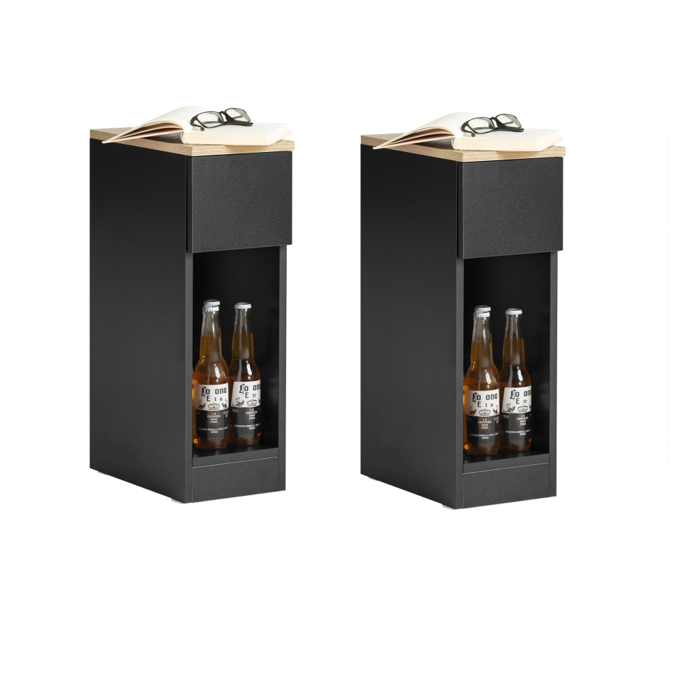 SoBuy FBT111-SCHx2, Set of 2 Bedside Table Nightstand Side Table,Black & Natural