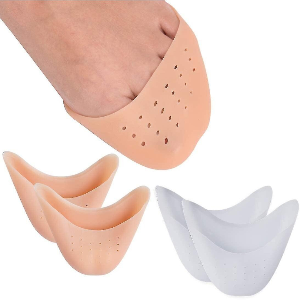 White 2 Pair Toe Protectors, Footful Toe Caps Professional Silicone Gel Protectors, For Tiptoes Ballet Dance Shoes Pointed (Skin Color And )