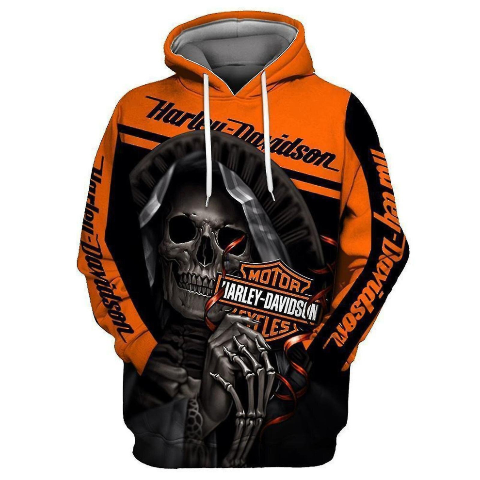 (XL) Man's 3d Skull Harley-davidson Woman Hoodie Sweatshirt Hood Jumper Pullover
