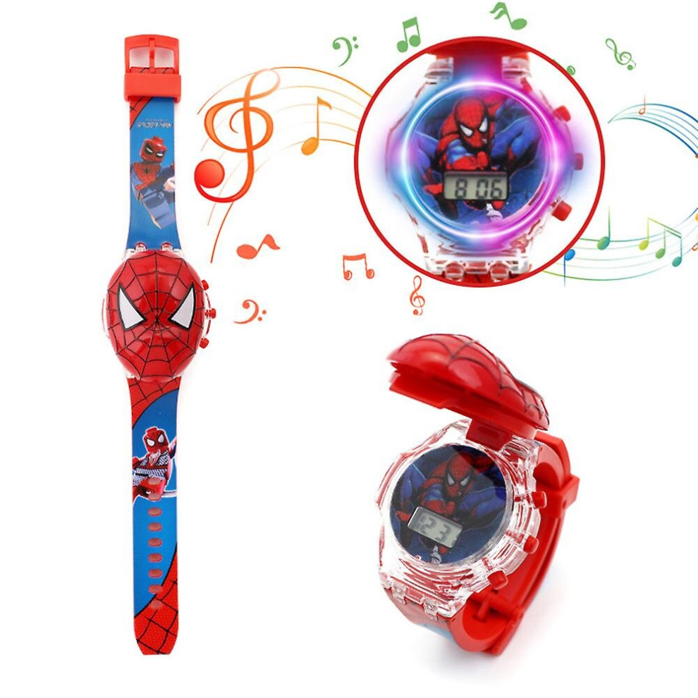 (Spiderman) Spiderman Kids Childrens Flashing Light Up Luminous Watches Gift Time Watch