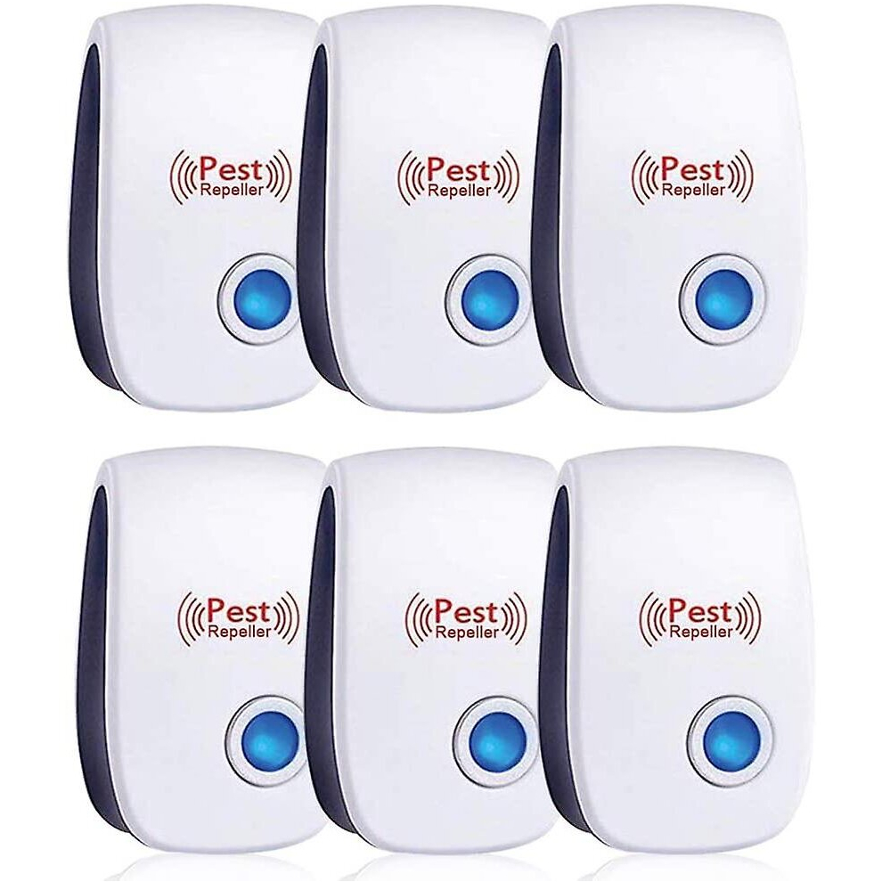 Ultrasonic Repellent Pack Of 6 - Effective Against Mice, Rats, Flies, Mosquitoes, Pests, Spiders, Cockroaches - Safe And Non-toxic