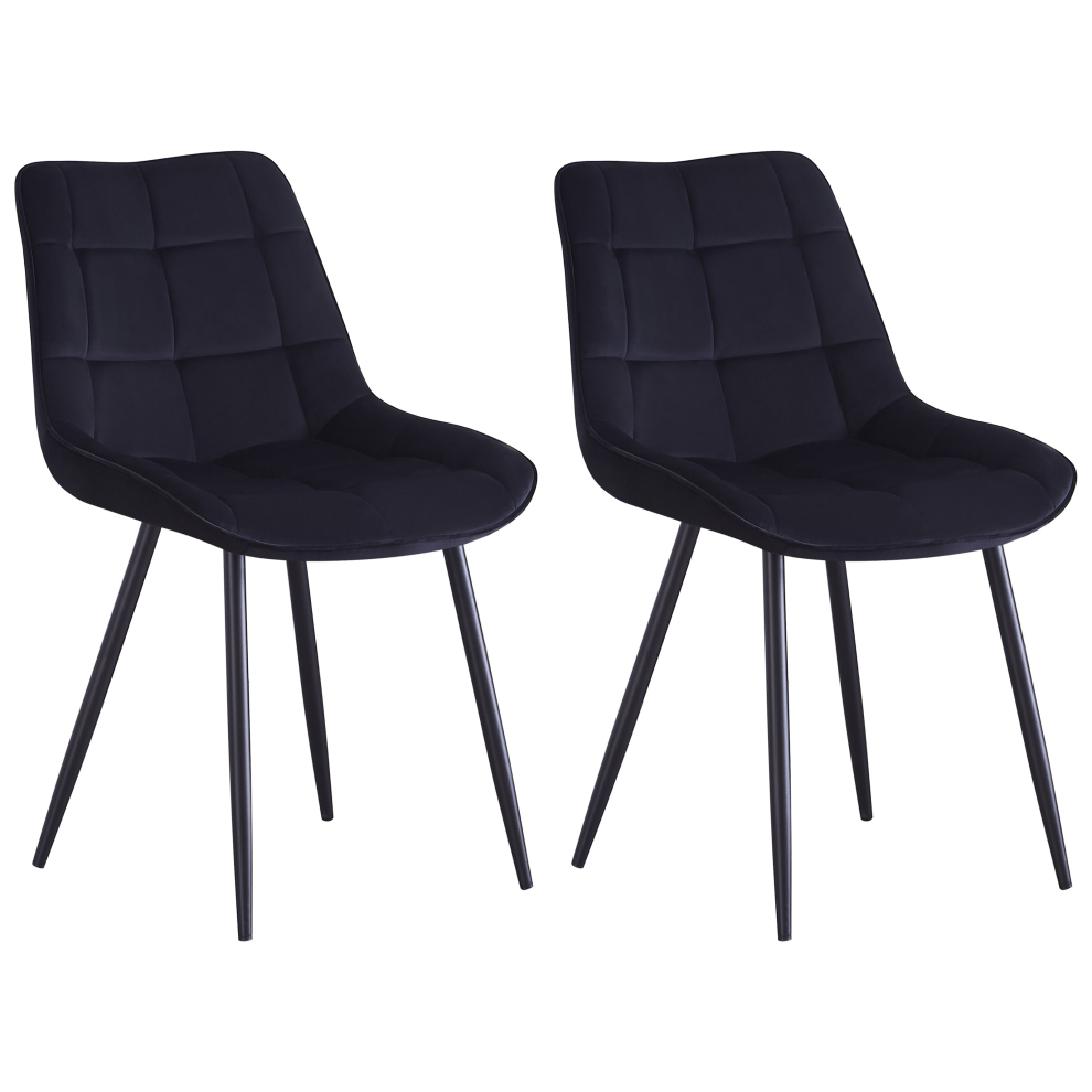 (Black) Set of 2 Dining Chairs Velvet Padded Seat Office