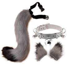 Hair Clips Cocker Tail Animal Element Adjustable Faux Fur Solid Wolf Tail Ears Collar For Cosplay