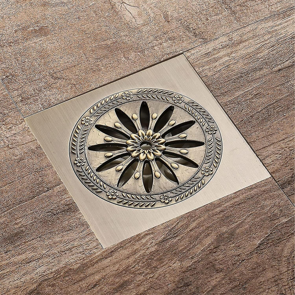 Brass Shower Drain, Square Floor Drain Anti-Odor Shower Grate For Bathroom Large Caliber1pcs 9352969138296