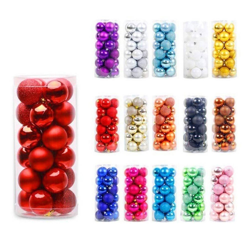 24 PCS/Barrel Home Christmas Ball Ornaments, Xmas Tree Decorations Tree Pedant, Holiday Hanging Balls Decor 4cm/1.57in