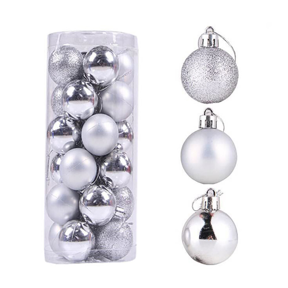 (silver) 24 PCS/Barrel Home Christmas Ball Ornaments, Xmas Tree Decorations Tree Pedant, Holiday Hanging Balls Decor 4cm/1.57in
