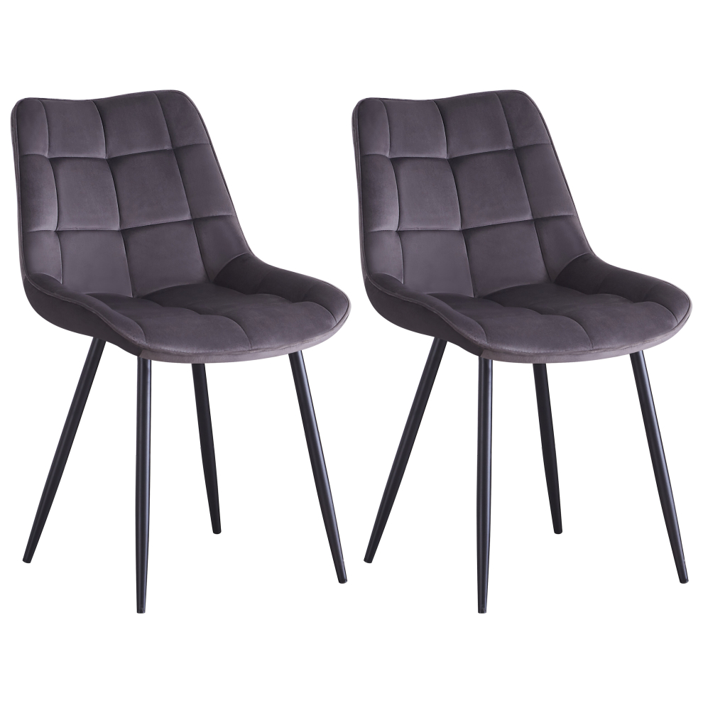 (Grey) Set of 2 Dining Chairs Velvet Padded Seat Office