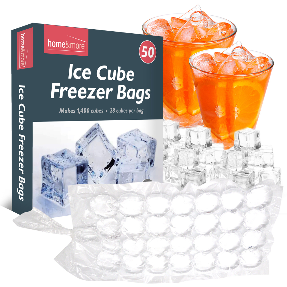 50 Ice Cube Freezer Bags 1400 Disposable Cubes Maker Clear Bag Fridge