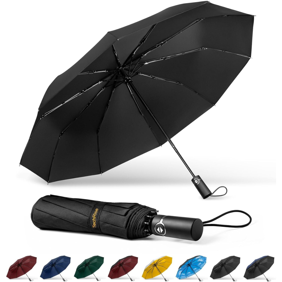 TechRise Large Windproof Umbrella Wind Resistant Compact Travel Folding Umbrellas Ladies Auto Open Close Strong Wind 10 Ribs golf umbrella collapsible