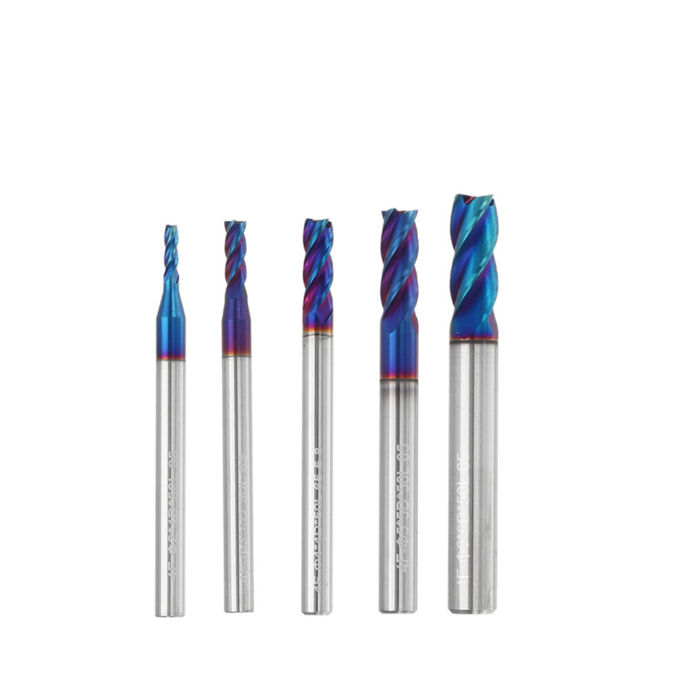 Drillpro 5Pcs 2-6Mm 4 Flutes Tungsten Carbide Milling Cutter Hrc65 Blue Naco Coated Milling Cutter Cnc Tool 6900750846504
