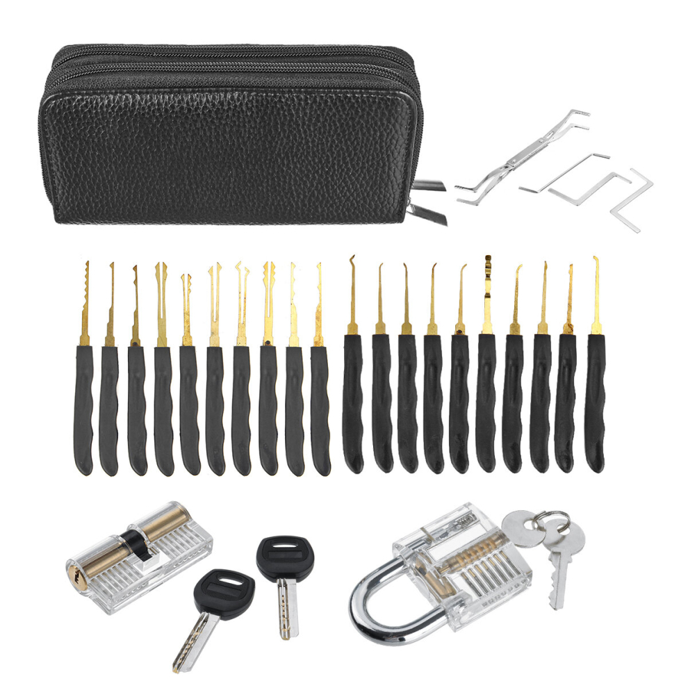 26Pcs Locksmith Tools Practice Transparent Lock Kit With Broken Key Extractor Wrench Tool Removing Hooks Hardware Lock Picks 6901249135000