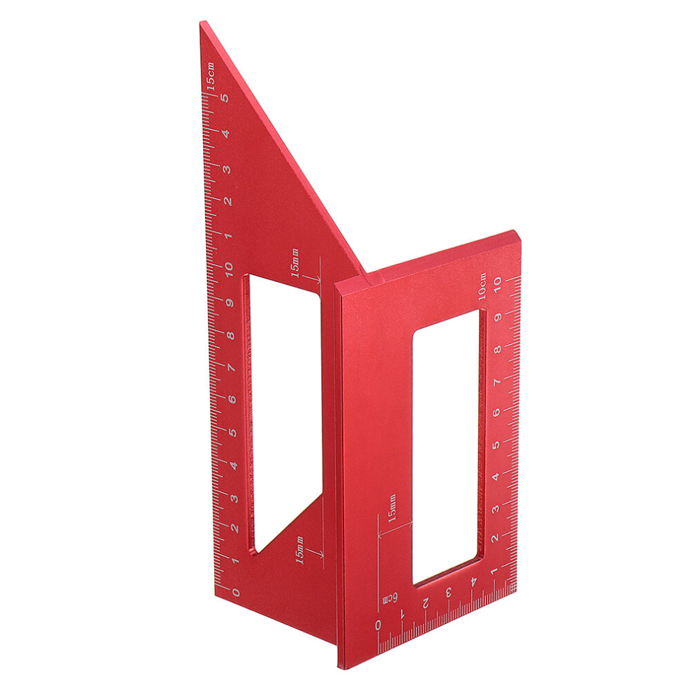 2Pcs Red Aluminum Alloy Woodworking Scriber T Ruler Square Multifunctional 45/90 Degree Angle Ruler Angle Protractor Gauge 6900747438682